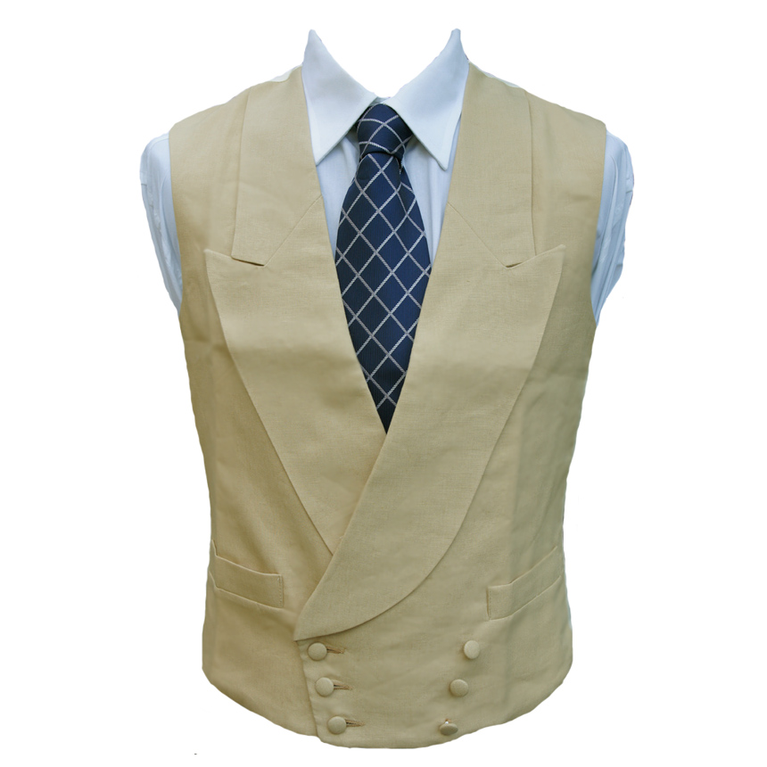 Clermont Direct Double Breasted Irish Linen Waistcoat in Sand Made in UK