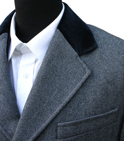 mens herringbone overcoat velvet collar