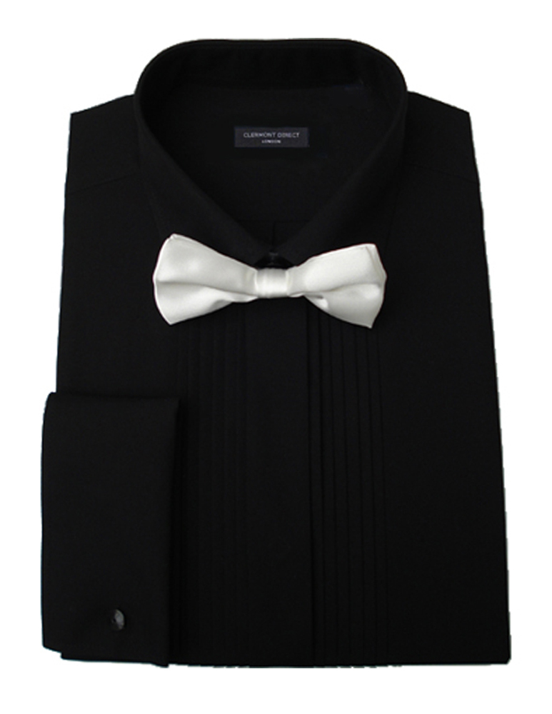 open lace back dress 731 - Black Laydown Collar Pleated Tuxedo Shirt - Men's main image 1
