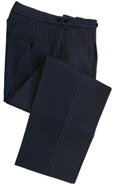 Men's Torre Navy Blue Pinstripe Wool Trousers - Formal Wedding Tailcoat Pants, Pre-Owned